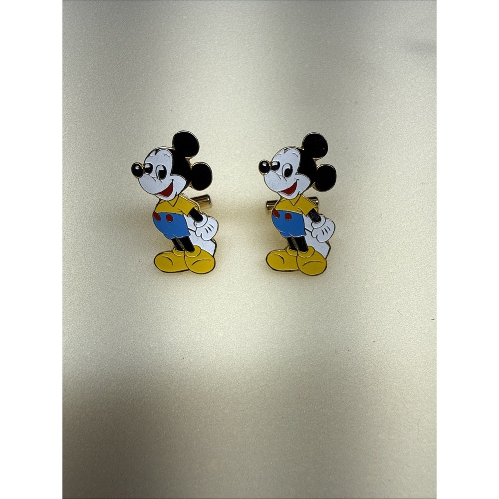 Vintage 1980s Walt Disney Mickey Mouse Enamel Cufflinks Japan Pair